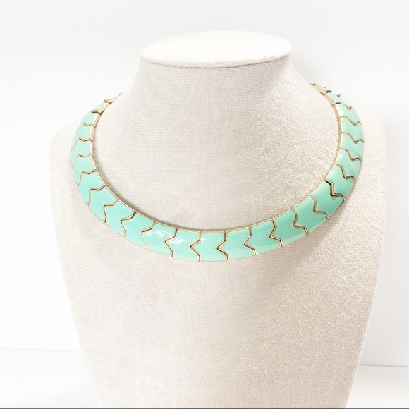 Jewelry - Green Enamel Metal Choker Gold Accent Necklace